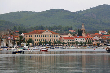 Obraz premium Promenade in Vela Luka, picturesque small town on island Korcula, Croatia.