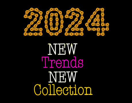 neon sign with text new trends and new collection with 2024 Happy New Year made from chain links