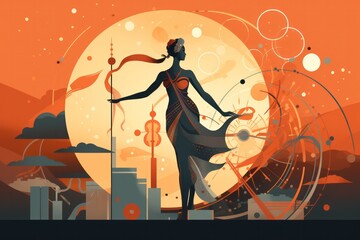 woman in mercury retrograde flat illustration. Astrology concept. - obrazy, fototapety, plakaty