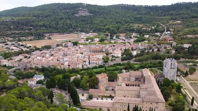 Small Medieval Town in South of France with Abbey | HD Aerial