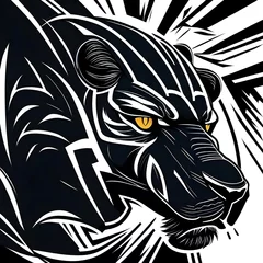 Foto op Plexiglas A logo for a business or sports team featuring a stylized  fierce black panther cat  that is suitable for a t-shirt graphic. © freelanceartist