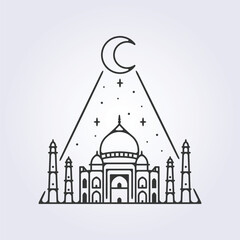 pins or sticker of taj mahal vector logo icon symbol illustration design