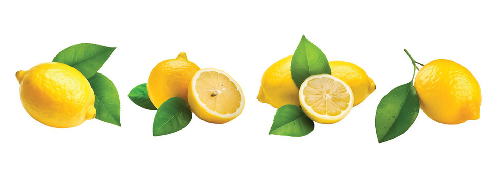 Delicious sliced lemon with leaf isolated, sliced lemon on Transparent Background with full depth of field sliced lemon PNG
