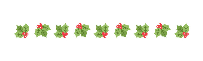 Christmas themed decorative border and text divider, Mistletoe and Candy Cane Pattern. Vector Illustration.