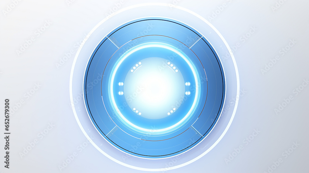 Poster blue light luminescent button isolated on the background of computer graphics website design