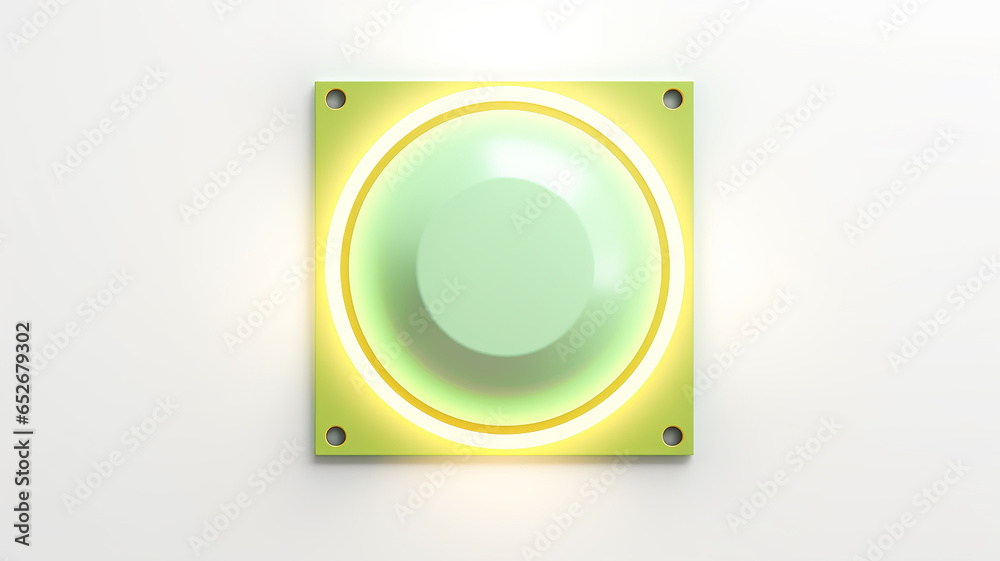 Poster green light fluorescent button isolated on the background of computer graphics website design