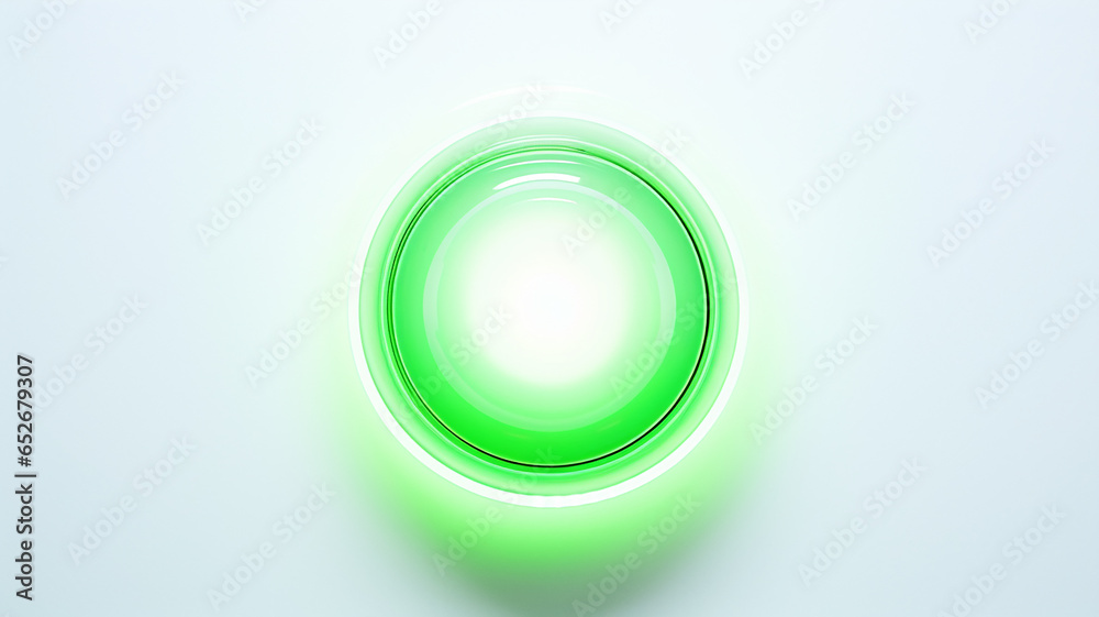 Poster green light fluorescent button isolated on the background of computer graphics website design