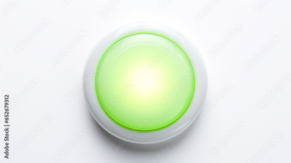 Poster green light fluorescent button isolated on the background of computer graphics website design