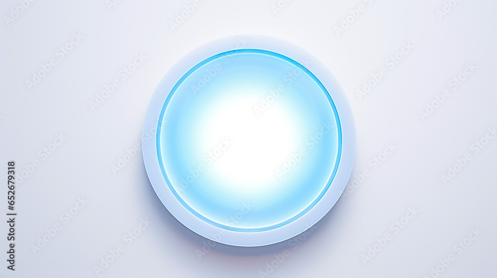 Poster blue light luminescent button isolated on the background of computer graphics website design