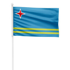 Aruba flag isolated on cutout background. Waving the Aruba flag on a white metal pole.