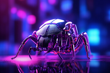 beetle robot with future background - obrazy, fototapety, plakaty
