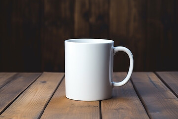 The white mug on table wood for mockup or background