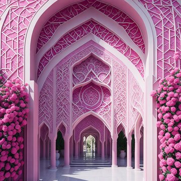 Intricate Pink Mosque, mosque with flowers