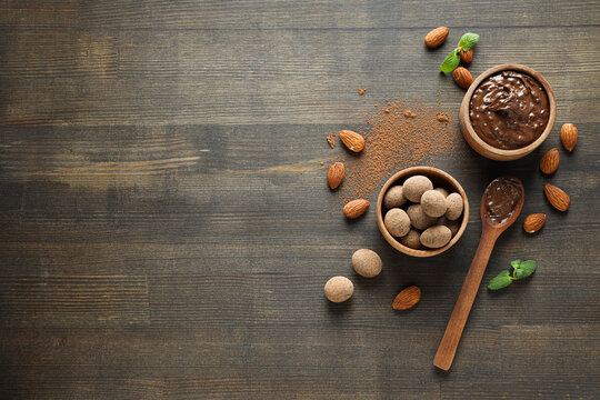 Tasty and sweet food - almonds in chocolate