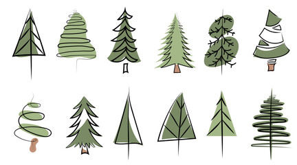 Christmas trees illustration set, vector abstract forest tree clipart - 652682177