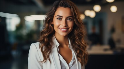 	
Young confident smiling business woman standing on busy street, portrait. Proud successful female entrepreneur wearing suit posing with arms crossed look at camera