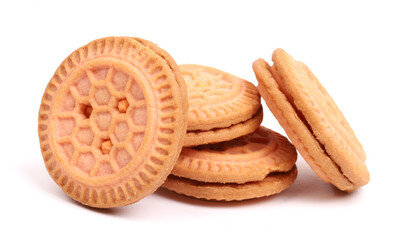 Cream Cookies on white background, new angles 