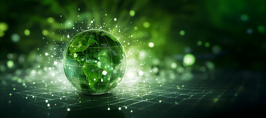 Globe and abstract green background, Copy Space