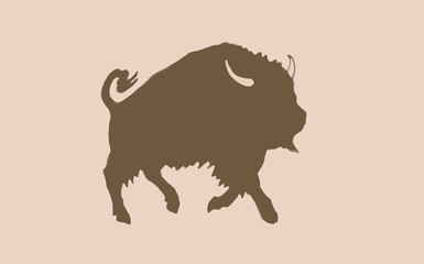 Vector bison on sepia background,white figure graphical illustration