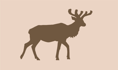 Graphical ink pen silhouette of deer on sepia background, vector vintage illustration. 