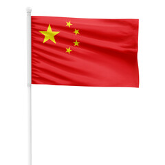 China flag isolated on cutout background. Waving the China flag on a white metal pole.
