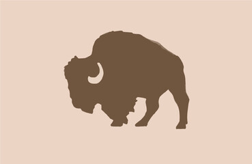 Vector bison on sepia background,white figure graphical illustration
