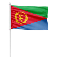 Eritrea flag isolated on cutout background. Waving the Eritrea flag on a white metal pole.