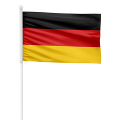 Germany flag isolated on cutout background. Waving the Germany flag on a white metal pole.