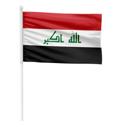Iraq flag isolated on cutout background. Waving the Iraq flag on a white metal pole.