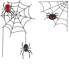 Poisonous spider vector set. Hanging spider on a web. Happy halloween clip art. Halloween character. Insect vector.