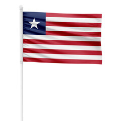 Liberia flag isolated on cutout background. Waving the Liberia flag on a white metal pole.