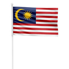 Malaysia flag isolated on cutout background. Waving the Malaysia flag on a white metal pole.
