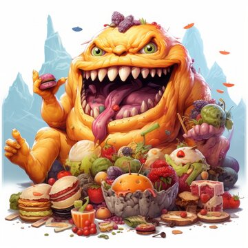 recommend clip art: monster glutton on white background.