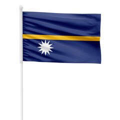 Nauru flag isolated on cutout background. Waving the Nauru flag on a white metal pole.