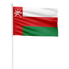 Oman flag isolated on cutout background. Waving the Oman flag on a white metal pole.
