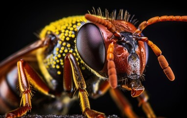 Macro close-up view photograph of a wasp. Generative AI