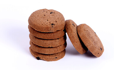 Chocochip cookies on white background
