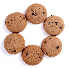 Chocochip cookies on white background