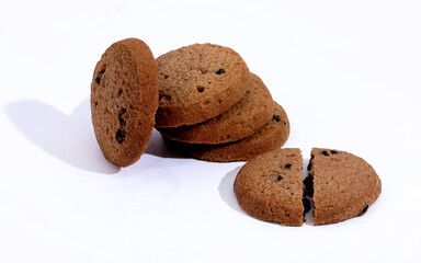 Chocochip cookies on white background