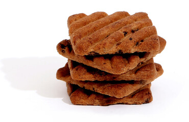 Chocochip cookies on white background