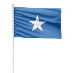 Somalia flag isolated on cutout background. Waving the Somalia flag on a white metal pole.