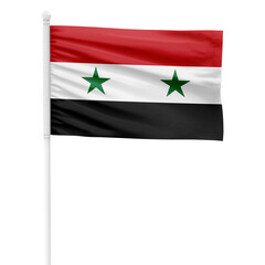 Syria flag isolated on cutout background. Waving the Syria flag on a white metal pole.