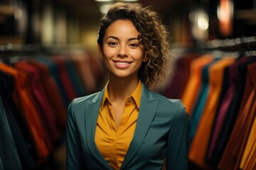 Customer Service Smile, Young Attractive Hispanic Cashier Assisting Shoppers, Confident Hispanic Clothing Store Owner Professional Portrait