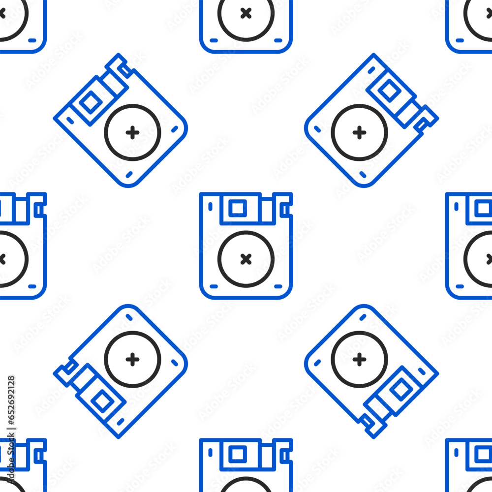 Poster line floppy disk for computer data storage icon isolated seamless pattern on white background. diske