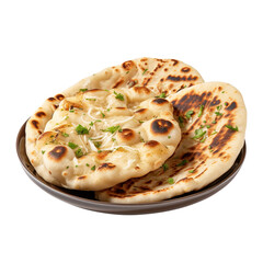 plate of naan bread with garlic and butter isolated on transparent background Remove png, Clipping Path