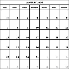 01 2024 PLANER CALENDAR MONTHLY ON TRANSPARENT BACKGROUND