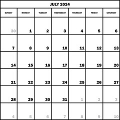 07 2024 PLANER CALENDAR MONTHLY ON TRANSPARENT BACKGROUND