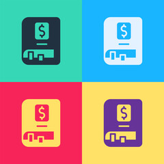 Pop art Financial book icon isolated on color background. Vector