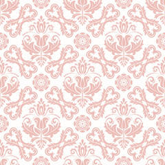 Fototapeta na wymiar Classic seamless pattern. Damask orient ornament. Classic vintage pink background. Orient ornament for fabric, wallpapers and packaging