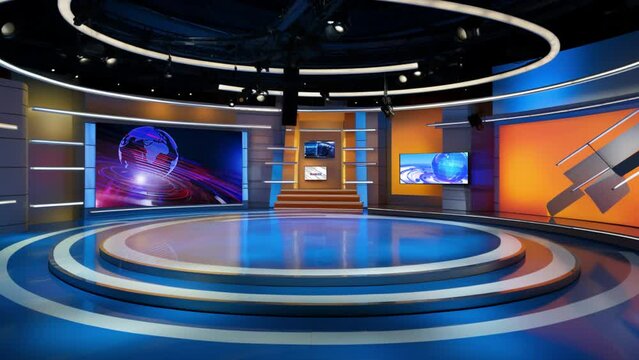 Studio Stage Design For Television News Programs A jpg still image with green screens is included